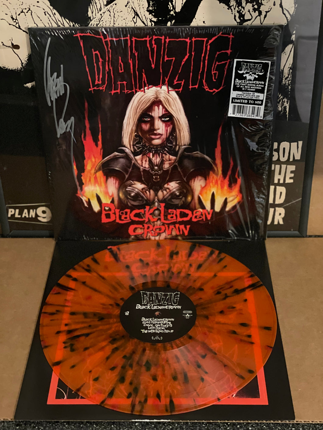 Danzig Black Laden Crown LP 2017 Nuclear Blast Orange with Red & Black Splatter Signed By Glenn Danzig T